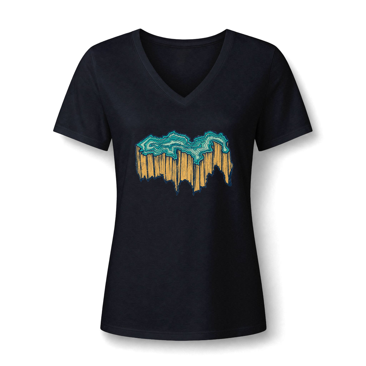 Women's V-Neck Tee — Teal Waterfall Canyon Graphic