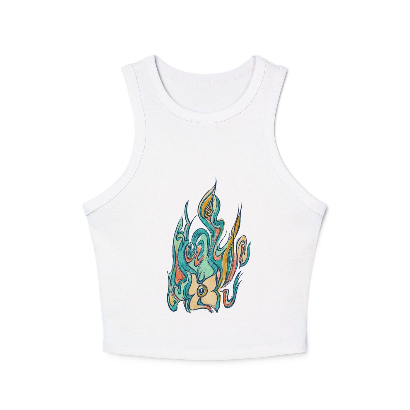 Women's Ribbed Racer Tank Top — Colorful Abstract Flame Graphic